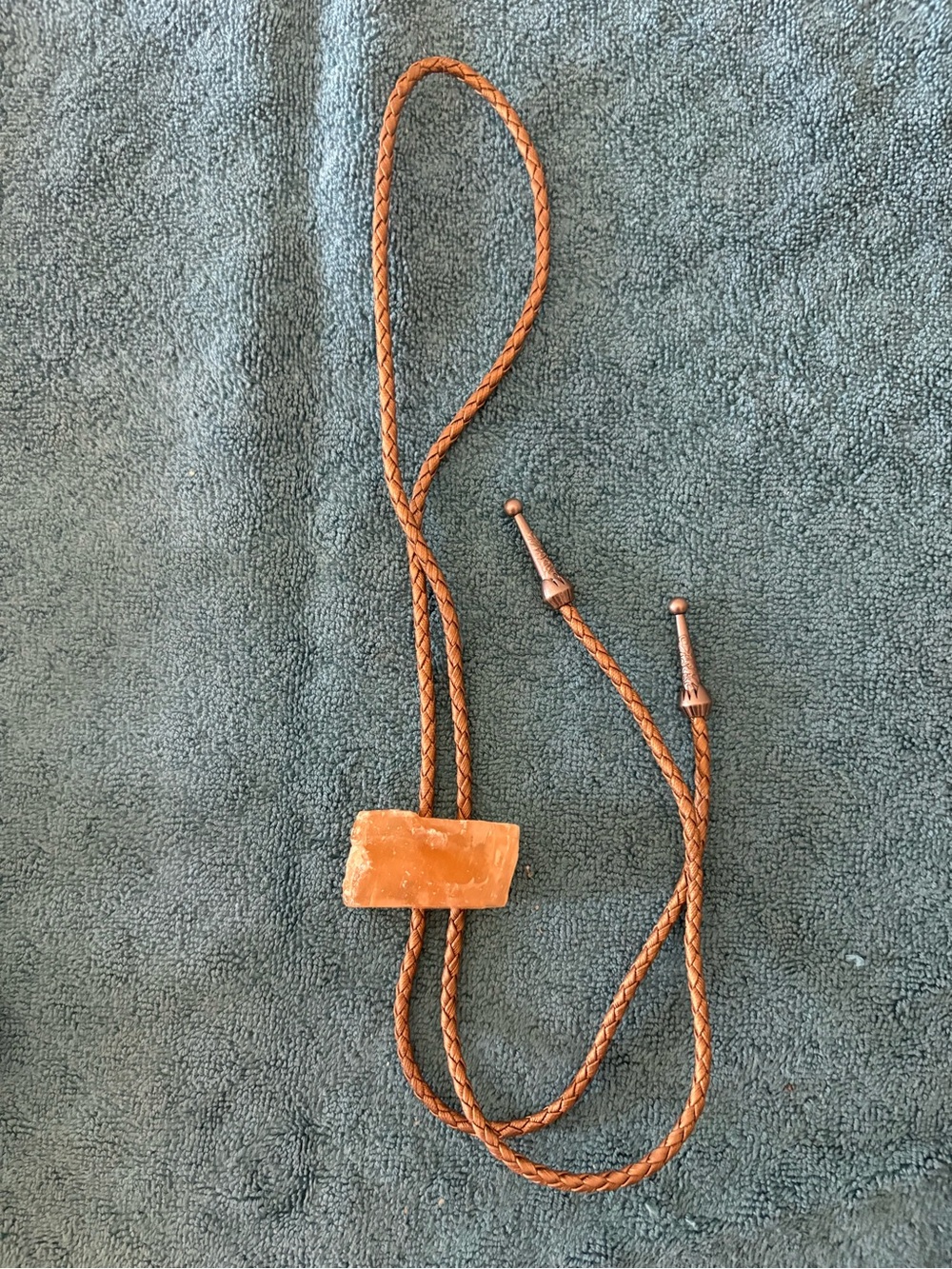 Men's Brown Braided Bolo Tie with Amber Stone
